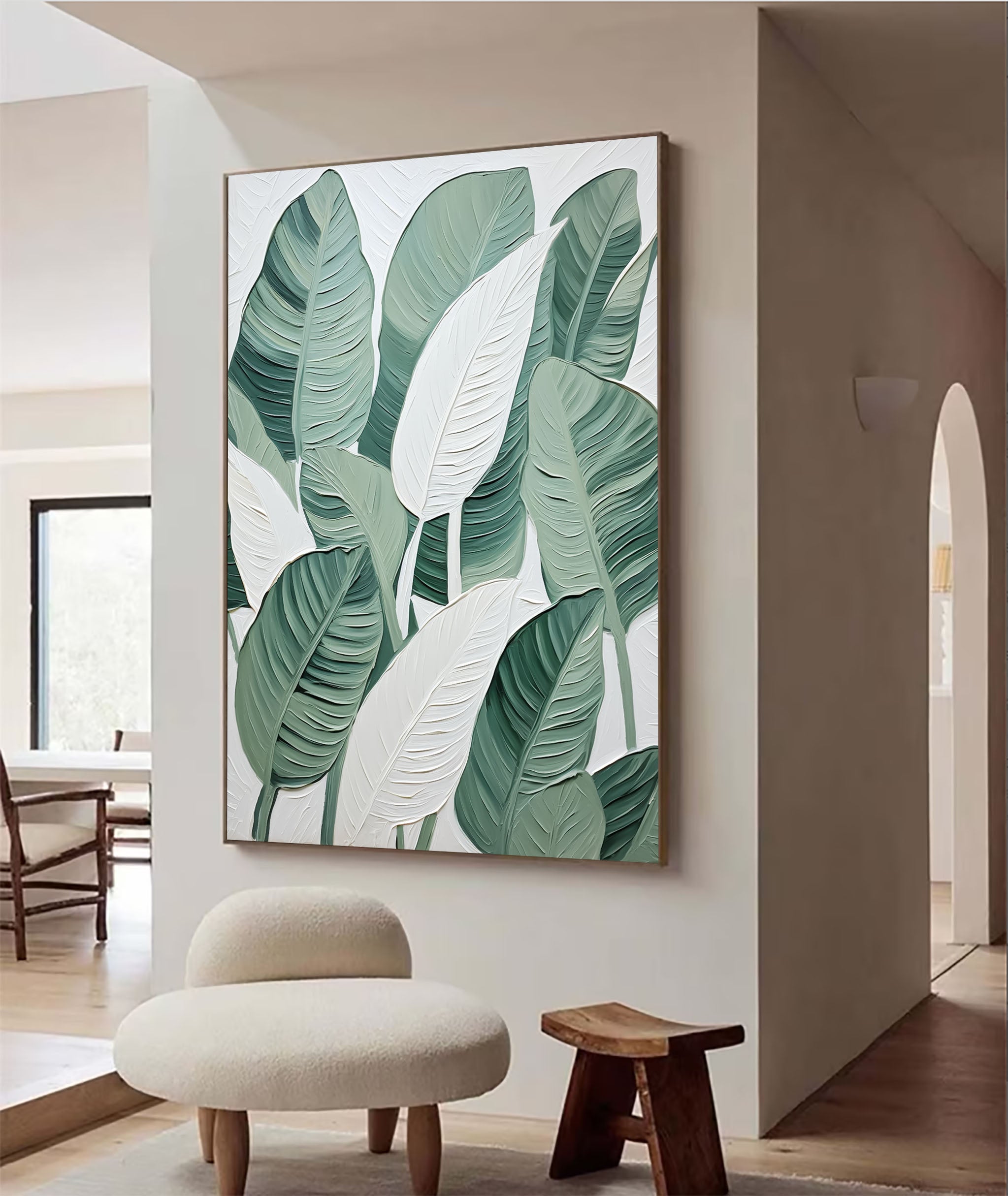 Leaf Symphony: Green and White Botanical Wall Art #BGM 049 - Image 8