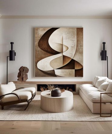 Beige & Brown Geometric Abstract Painting #BBA 092