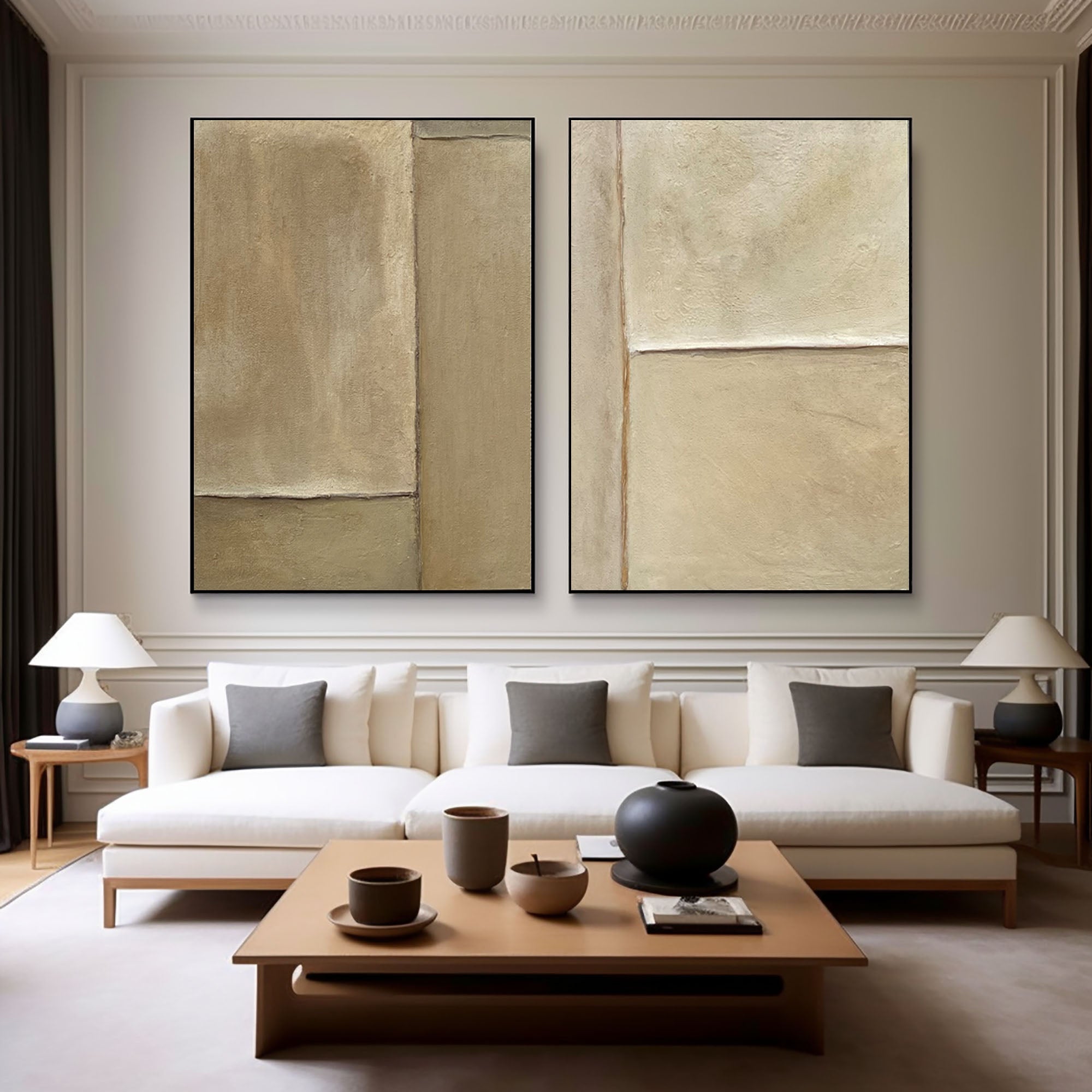 Beige & Brown Minimalist Painting Set Of 2 #BBS 017 - Image 9