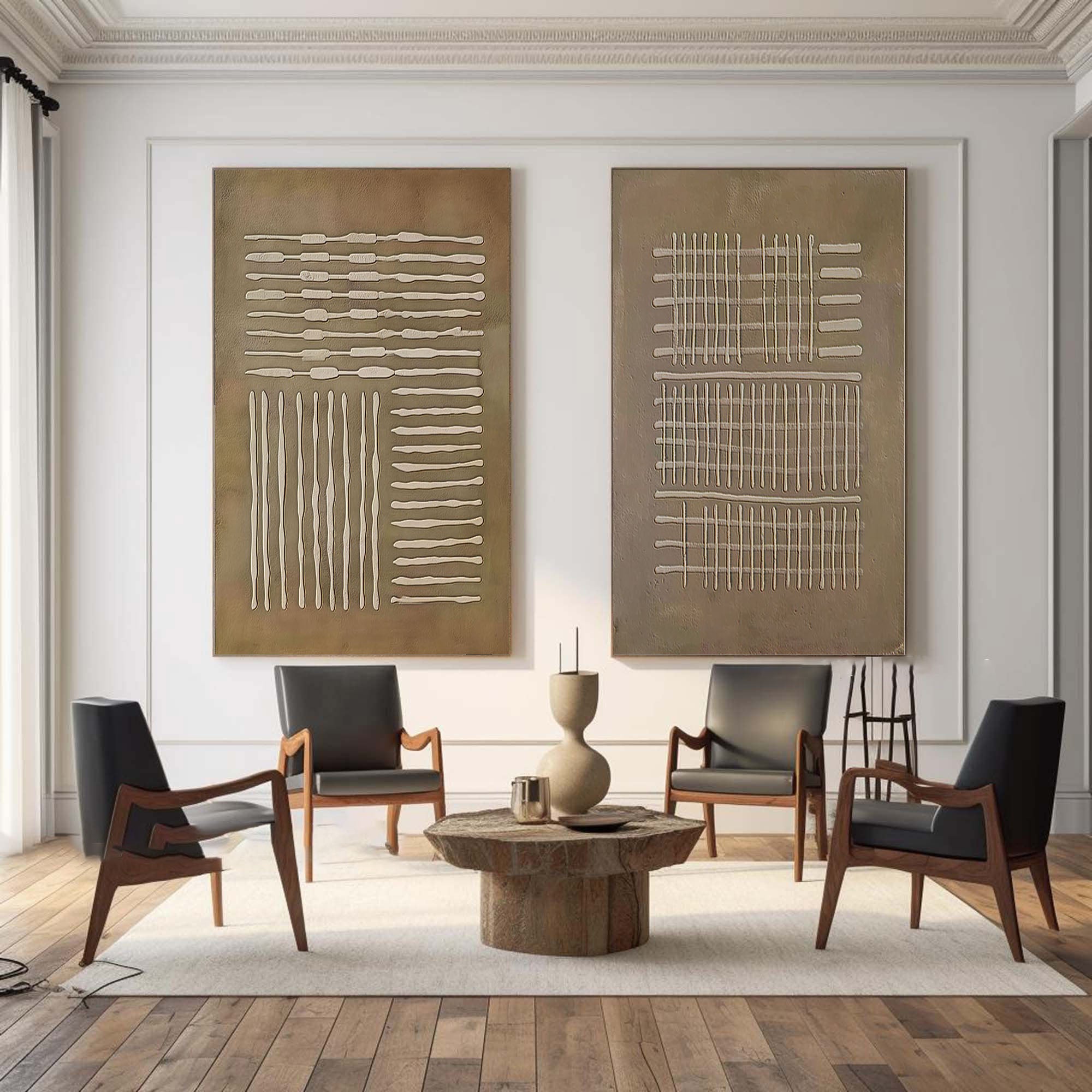 Beige & Brown Minimalist Painting Set Of 2 #BBS 009 - Image 5