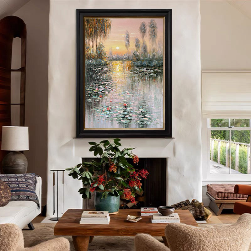 Sunset Bloom: Impressionistic Lily Pond, Vibrant Landscape Art #BGA 181 - Image 2