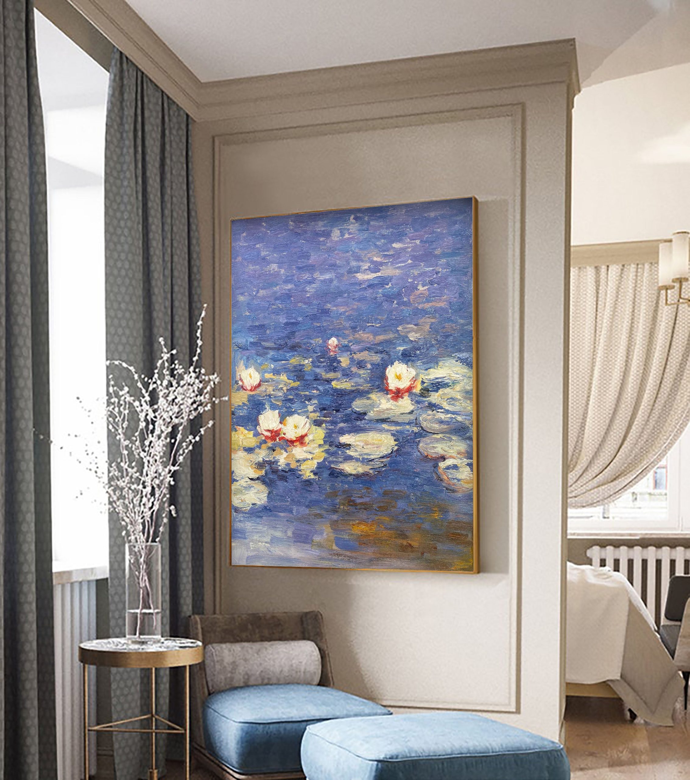 Water Lilies in Tranquil Blue, Inspired by Monet #BGA 063 - Image 6