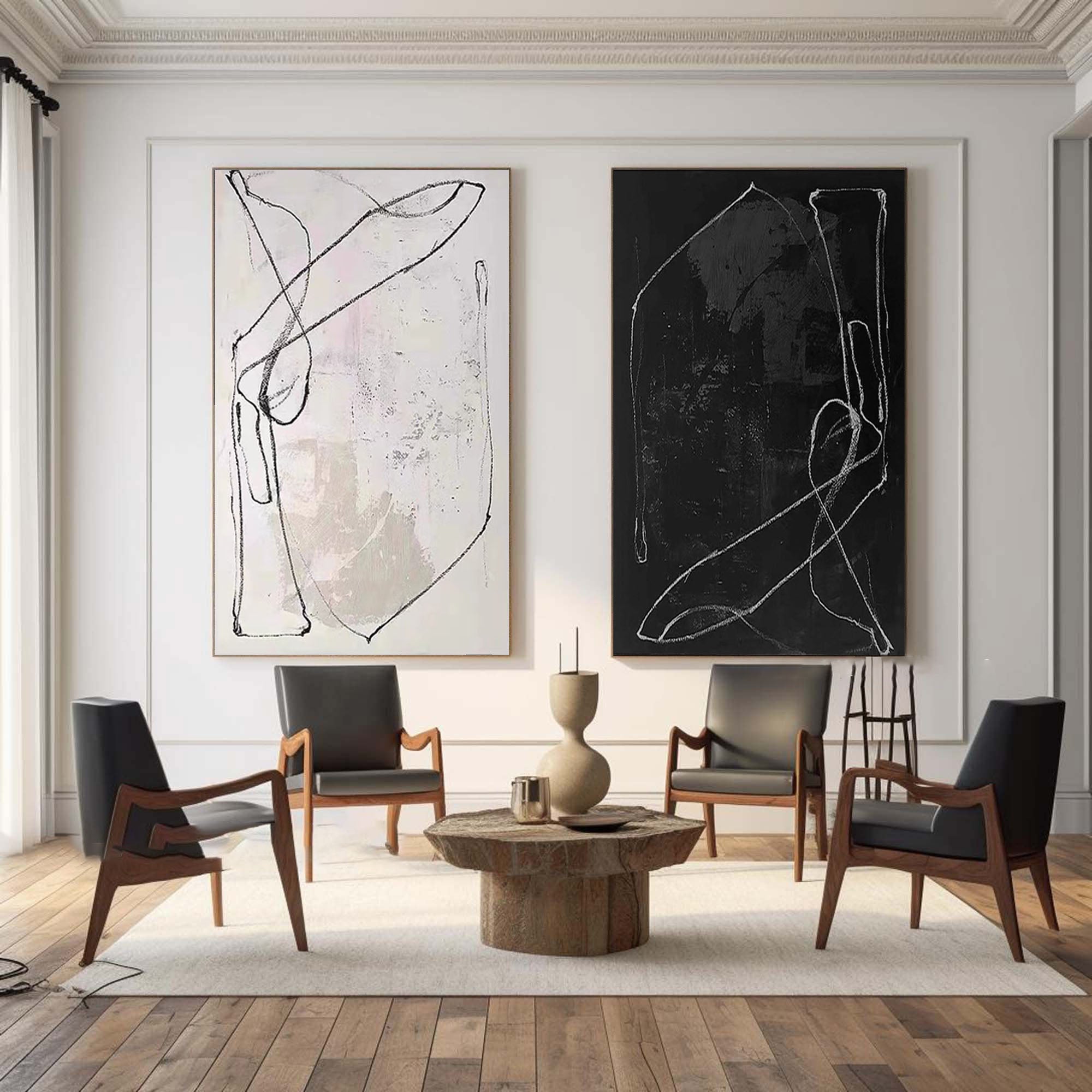 Black & White Minimalist Painting Set Of 2 #BWS 006 - Image 6