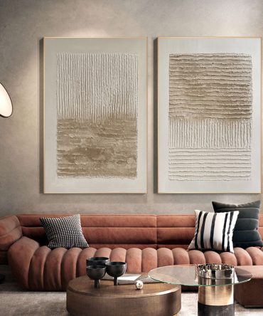 Minimalist Abstract Diptych in Neutral Linear Relief #BGA 276