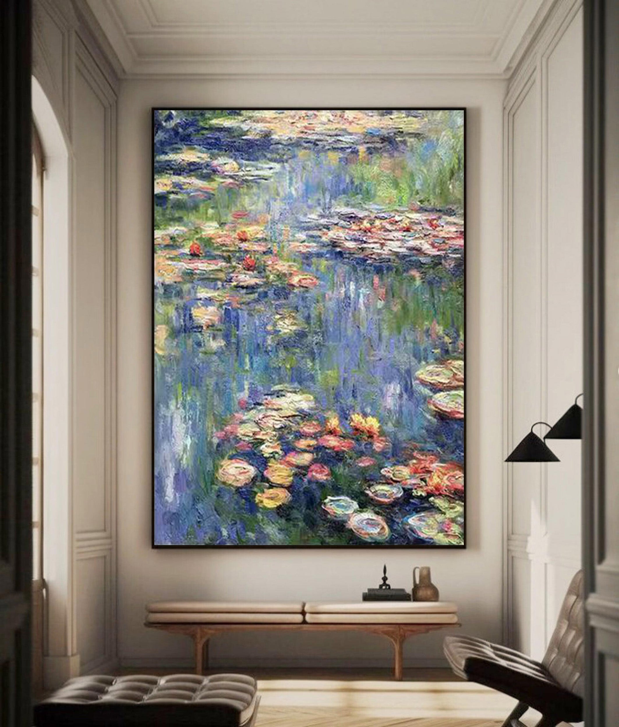 Monet Inspired Water Lilies, Impressionist Canvas #BGA 166