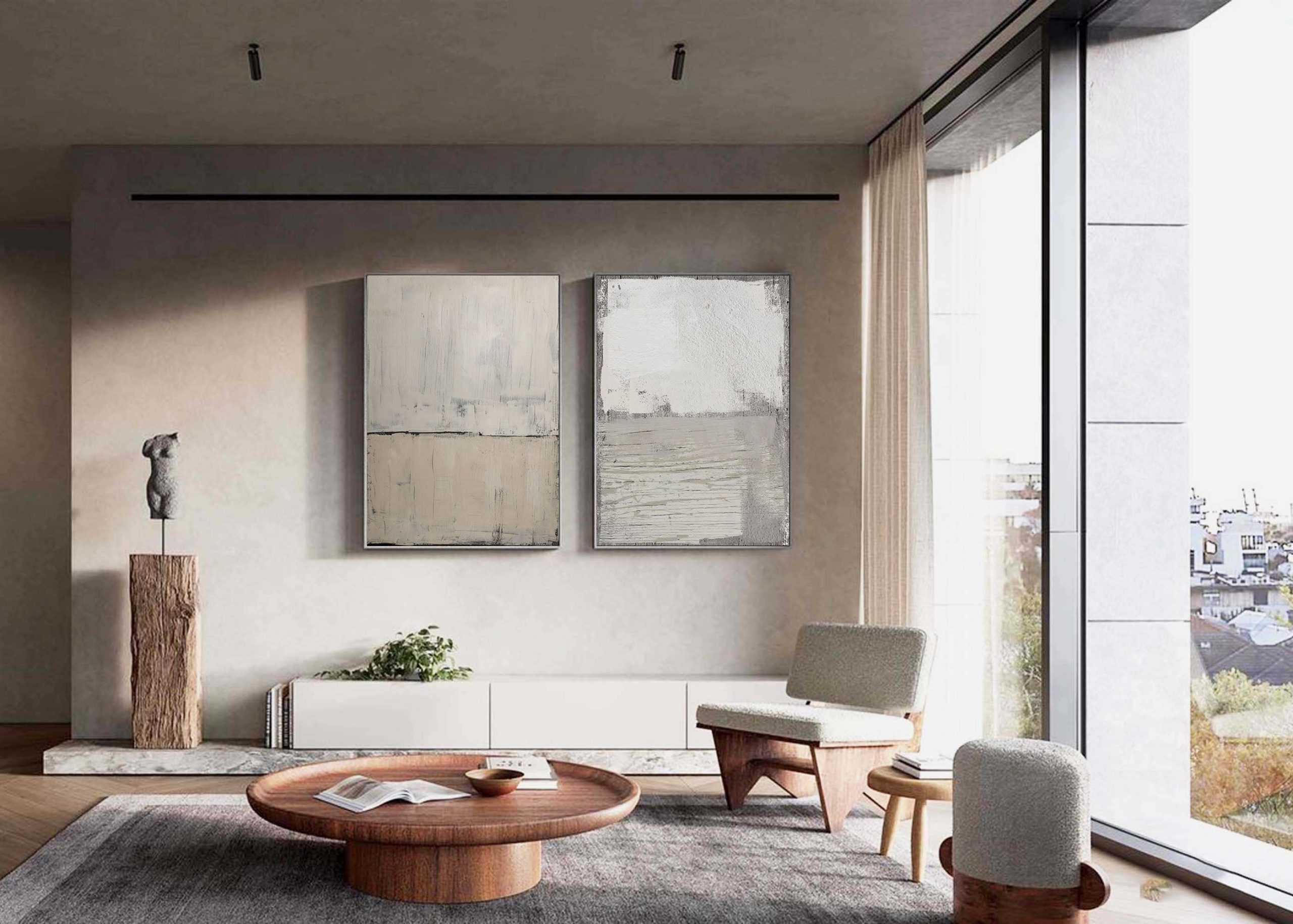 Beige & Brown Minimalist Painting Set Of 2 #BBS 015 - Image 8