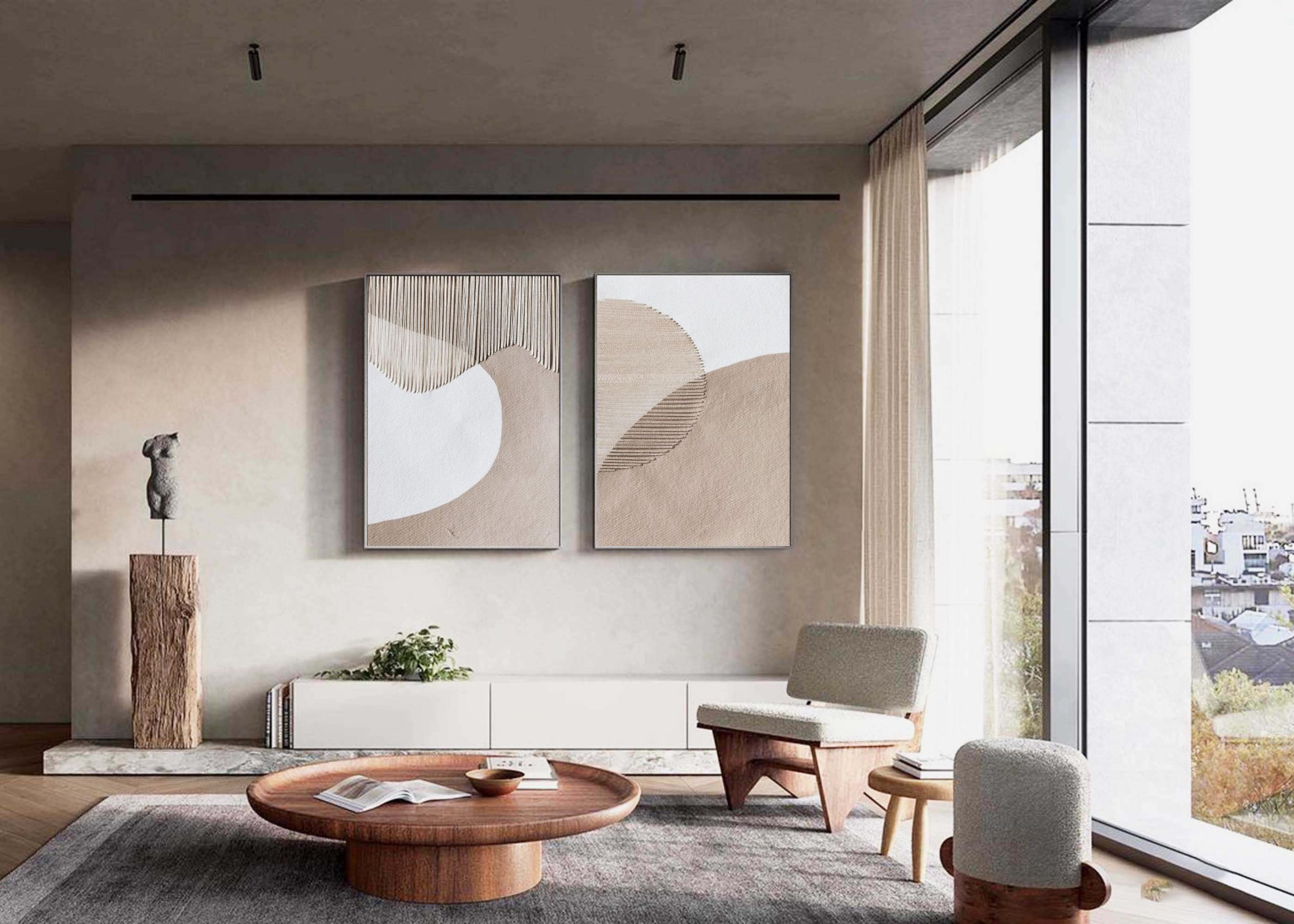 Beige & Brown Minimalist Painting Set Of 2 #BBS 012 - Image 9