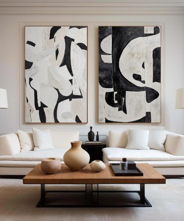 Black & White Minimalist Painting Set Of 2 #BWS 008
