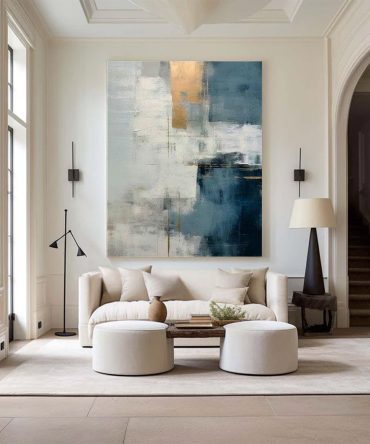 Large Abstract Blue Gold Art | MuroArt #WGA 003