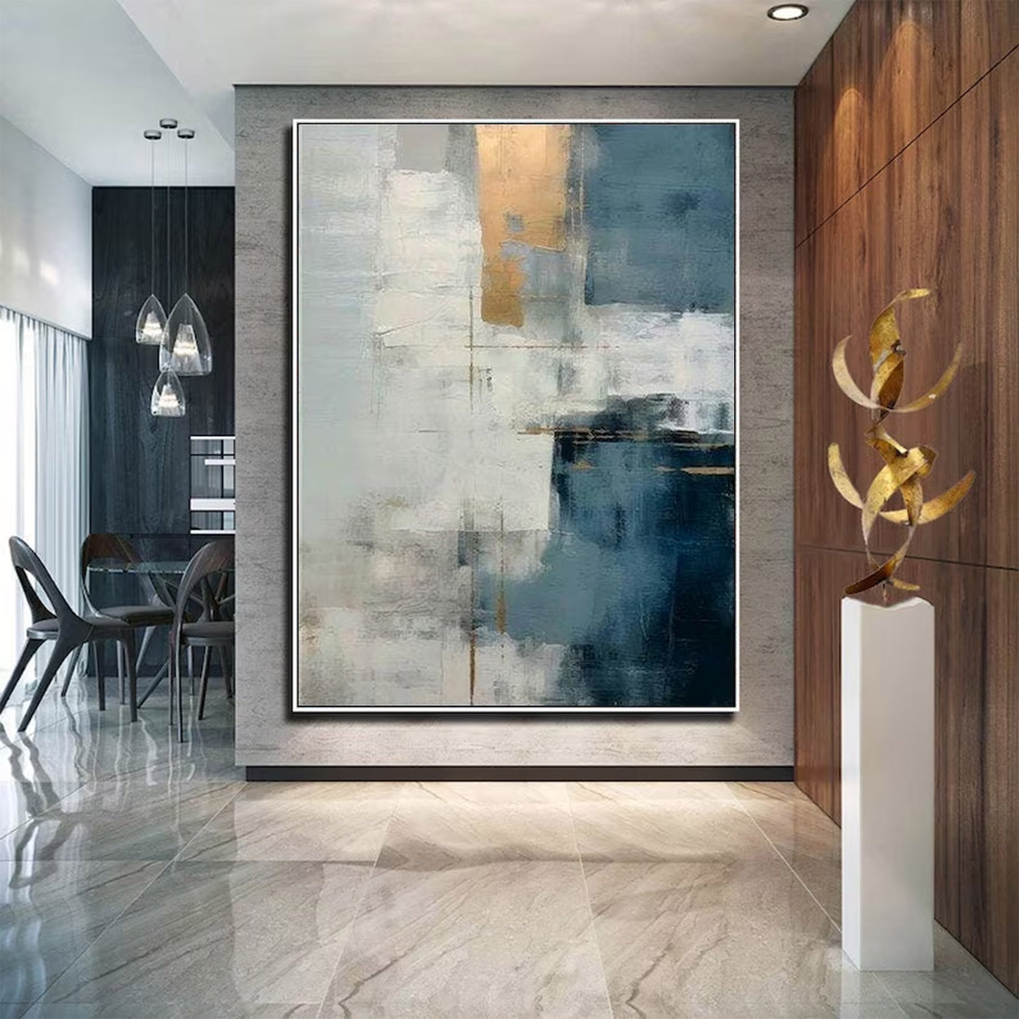 Large Abstract Blue Gold Art | MuroArt #WGA 003 - Image 3