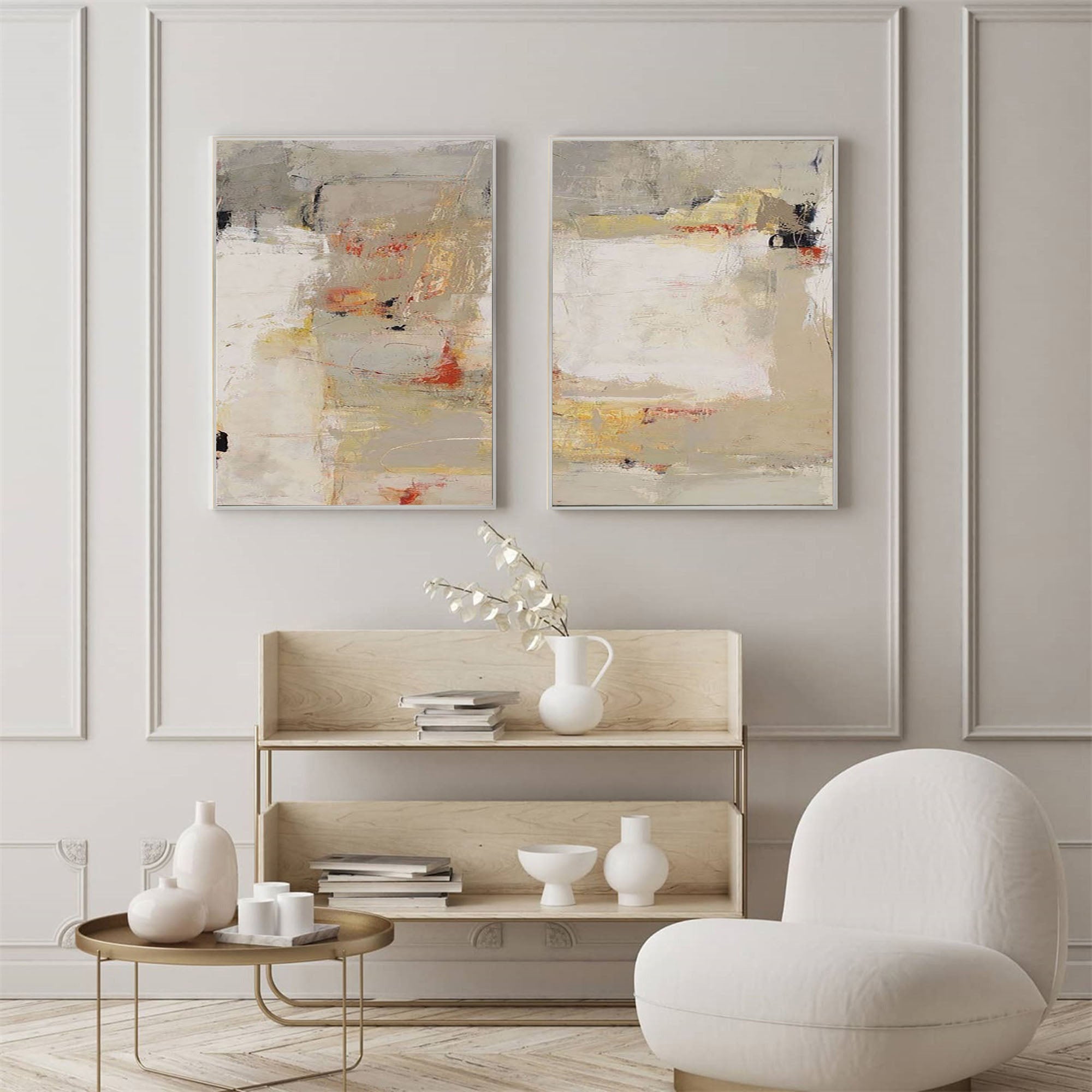 Beige & Brown Minimalist Painting Set Of 2 #BBS 014 - Image 6