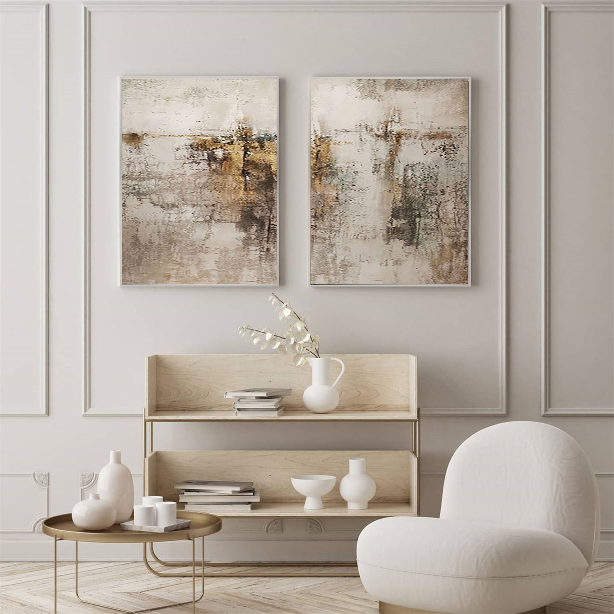 Beige & Brown Minimalist Painting Set Of 2 #BBS 013 - Image 4