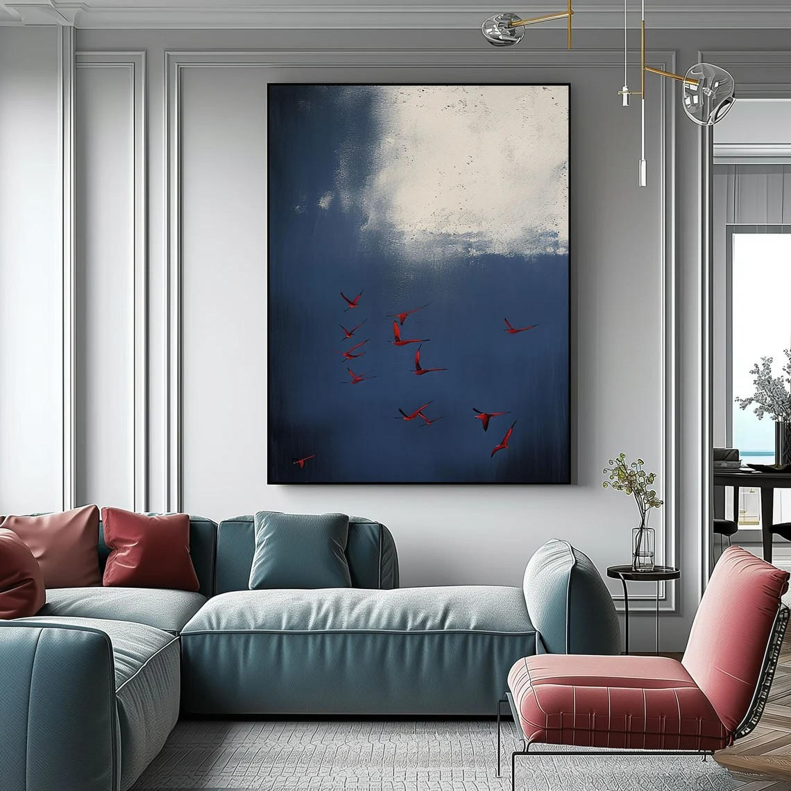 Surreal Dark Blue Sky With Red Birds, Unique Wall Decor #BGA 142 - Image 6