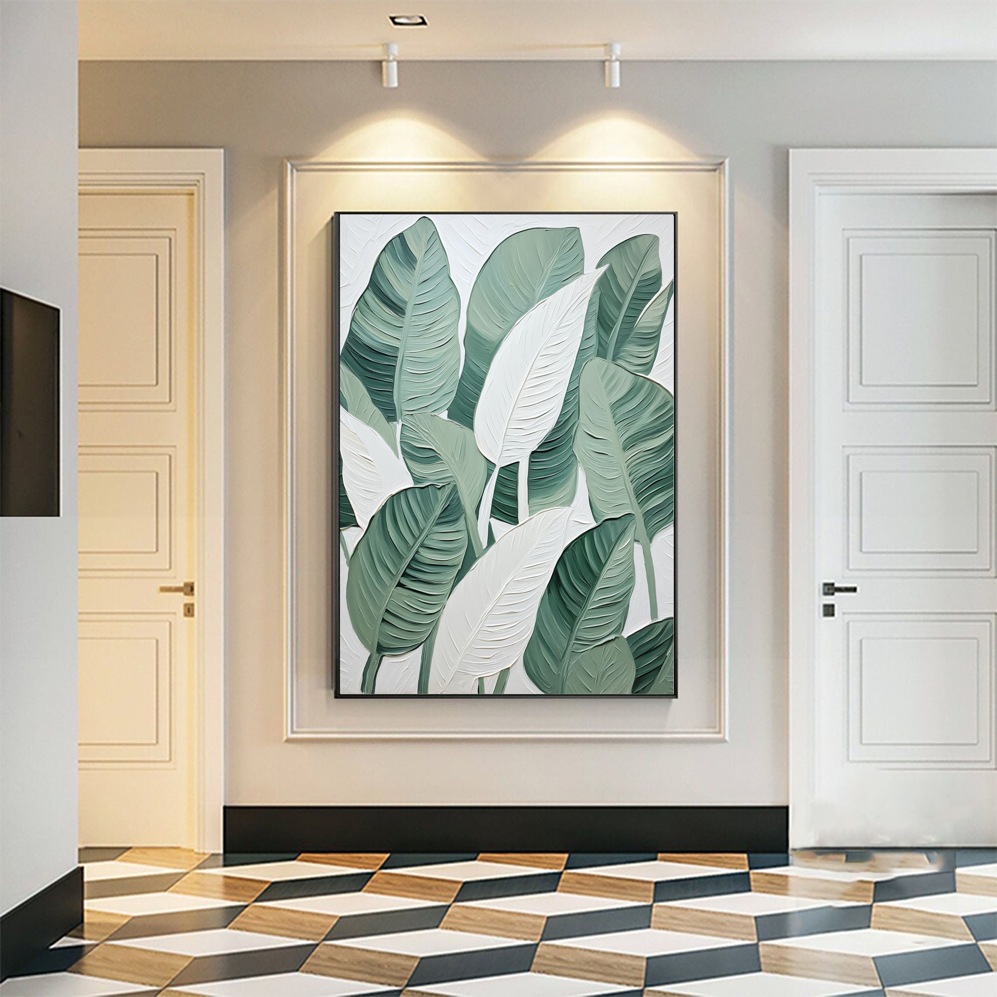 Leaf Symphony: Green and White Botanical Wall Art #BGM 049 - Image 3