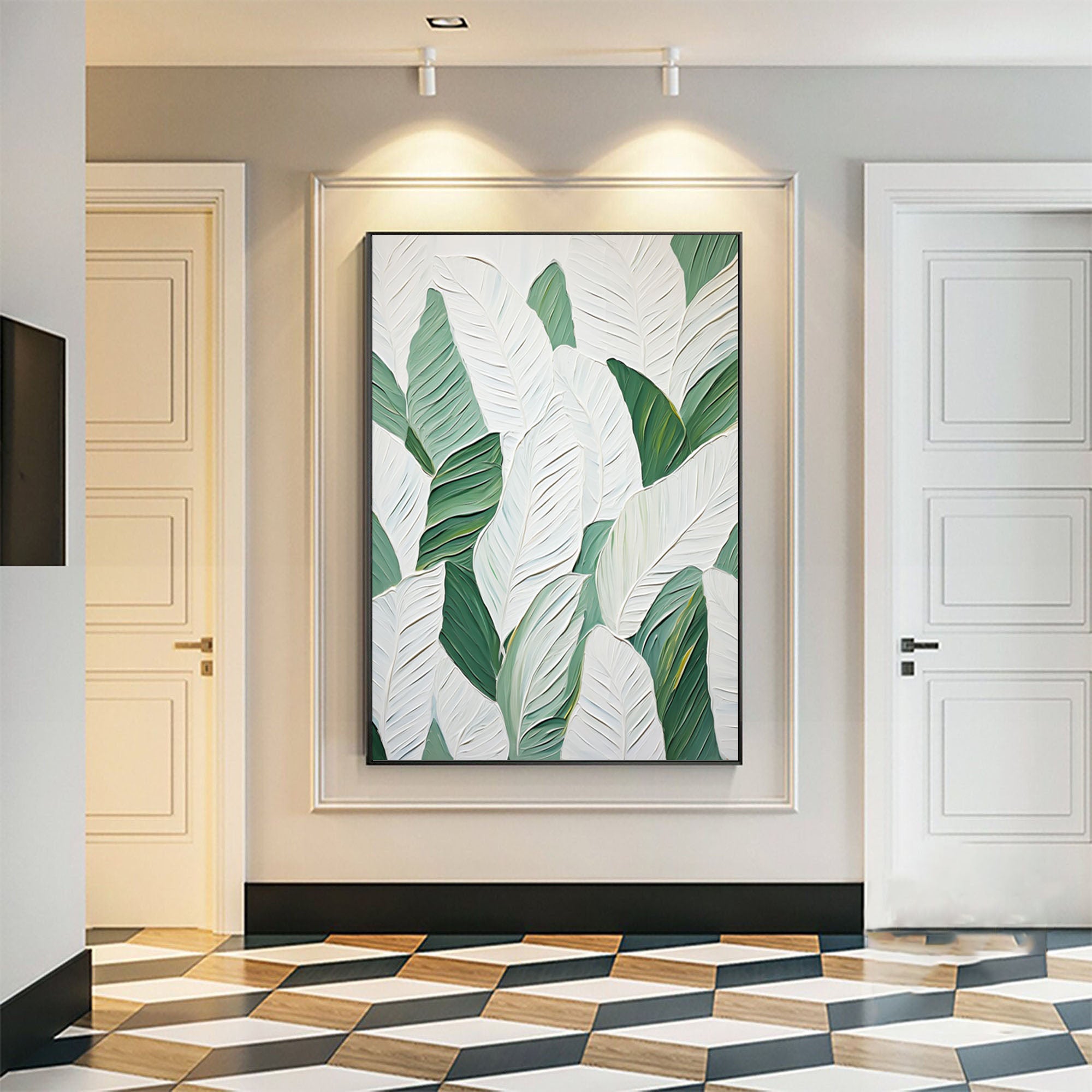 Leaf Symphony: Green and White Botanical Wall Art #BGM 050 - Image 3