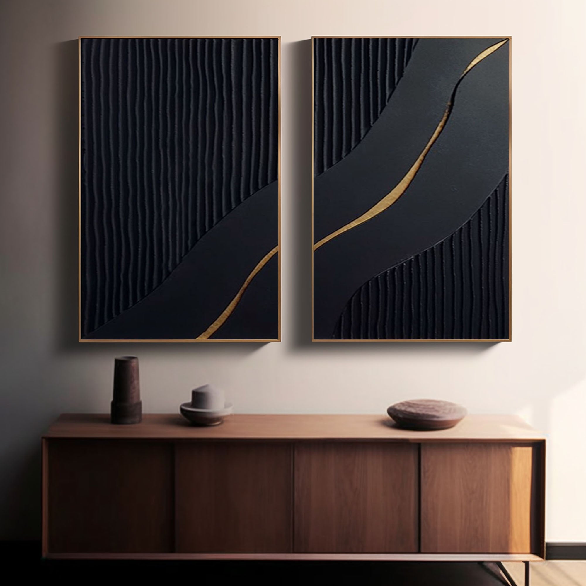 Black Minimalist Painting Set Of 2 #BMS 006 - Image 2