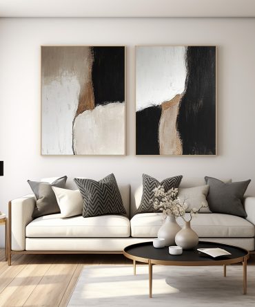 Abstract Black and White Canvas Set for Modern Living Room Decor #BWS 012