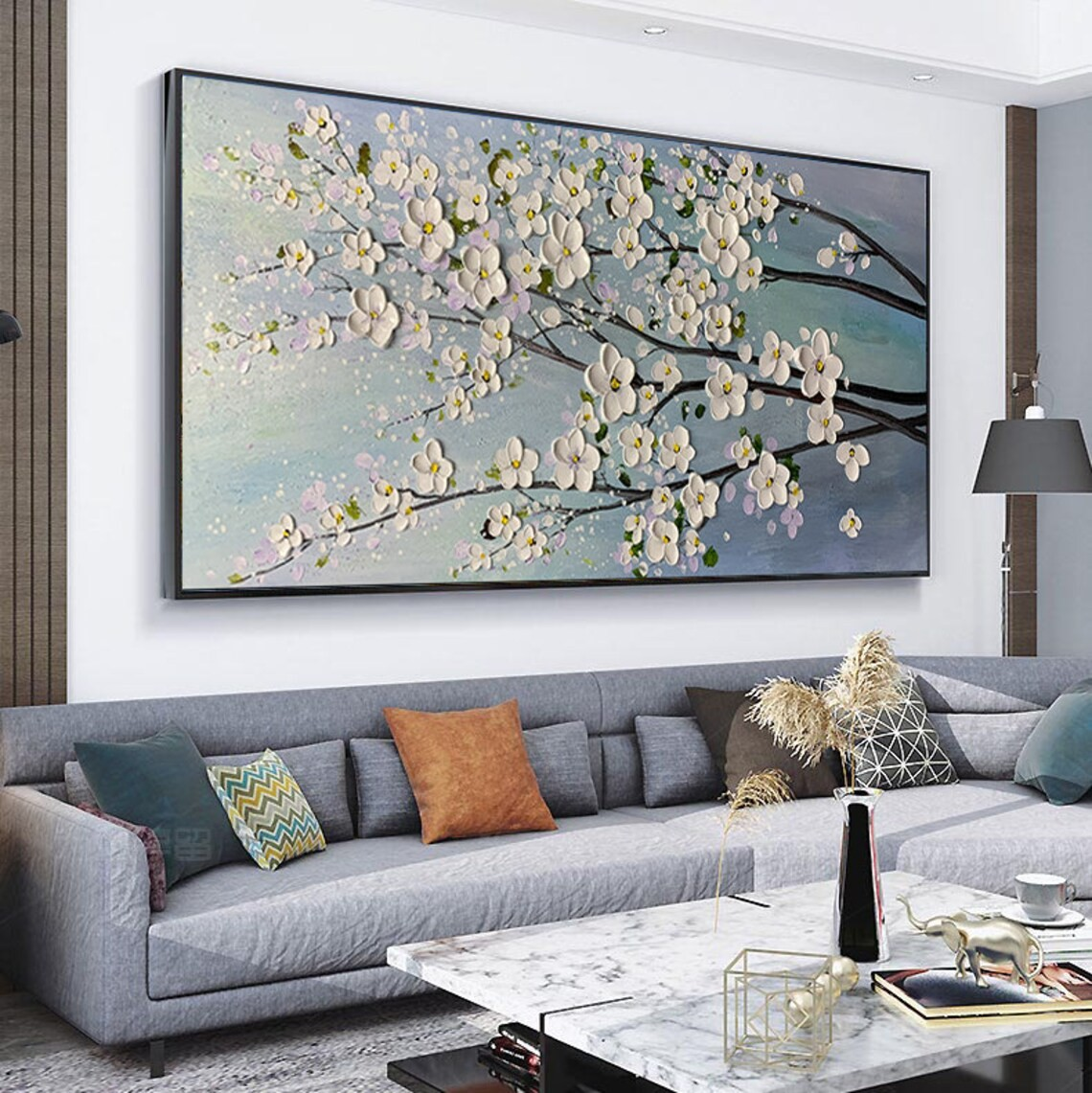 Modern Floral Wall Art with White Blossoms #BGA 048 - Image 2