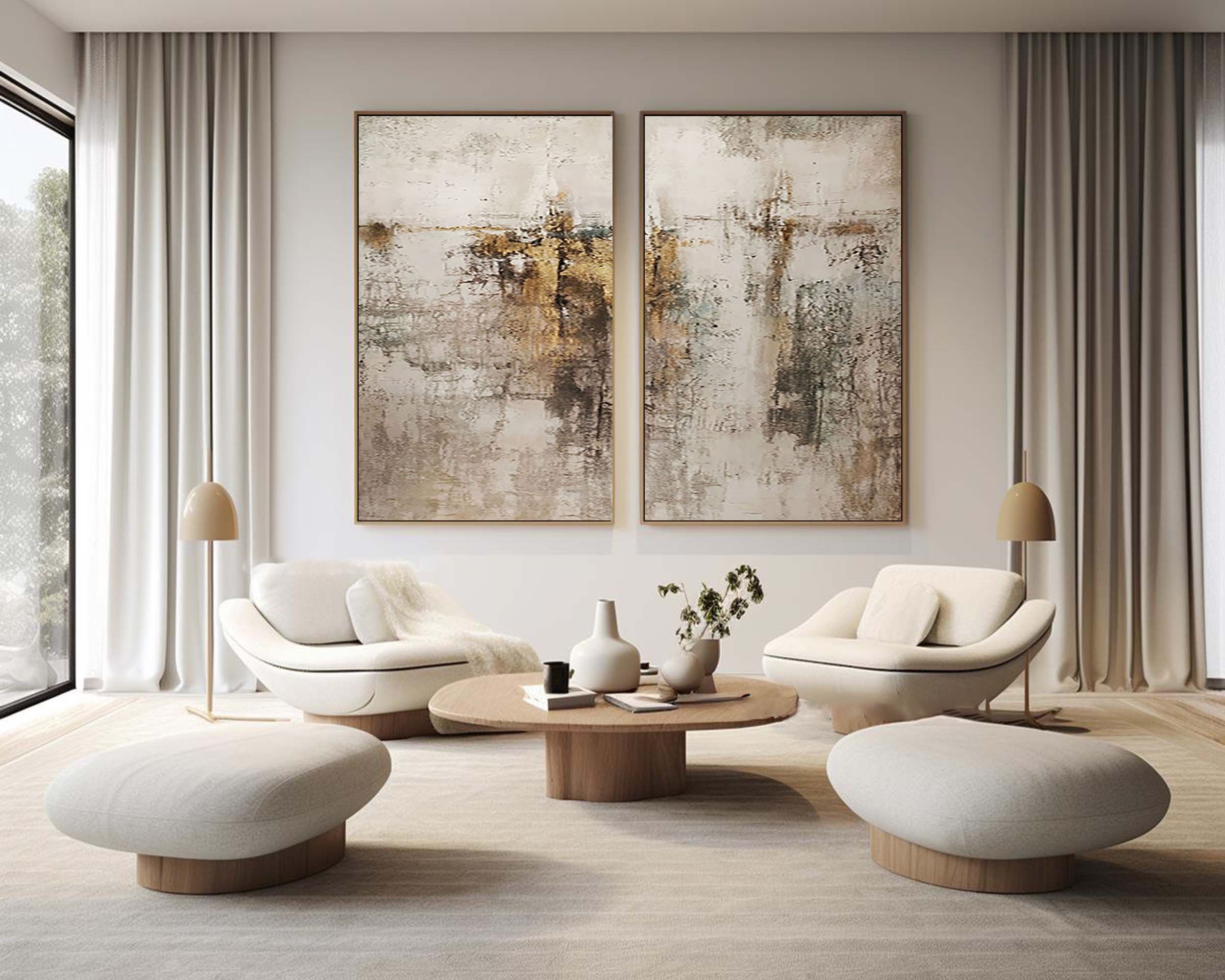 Beige & Brown Minimalist Painting Set Of 2 #BBS 013 - Image 5