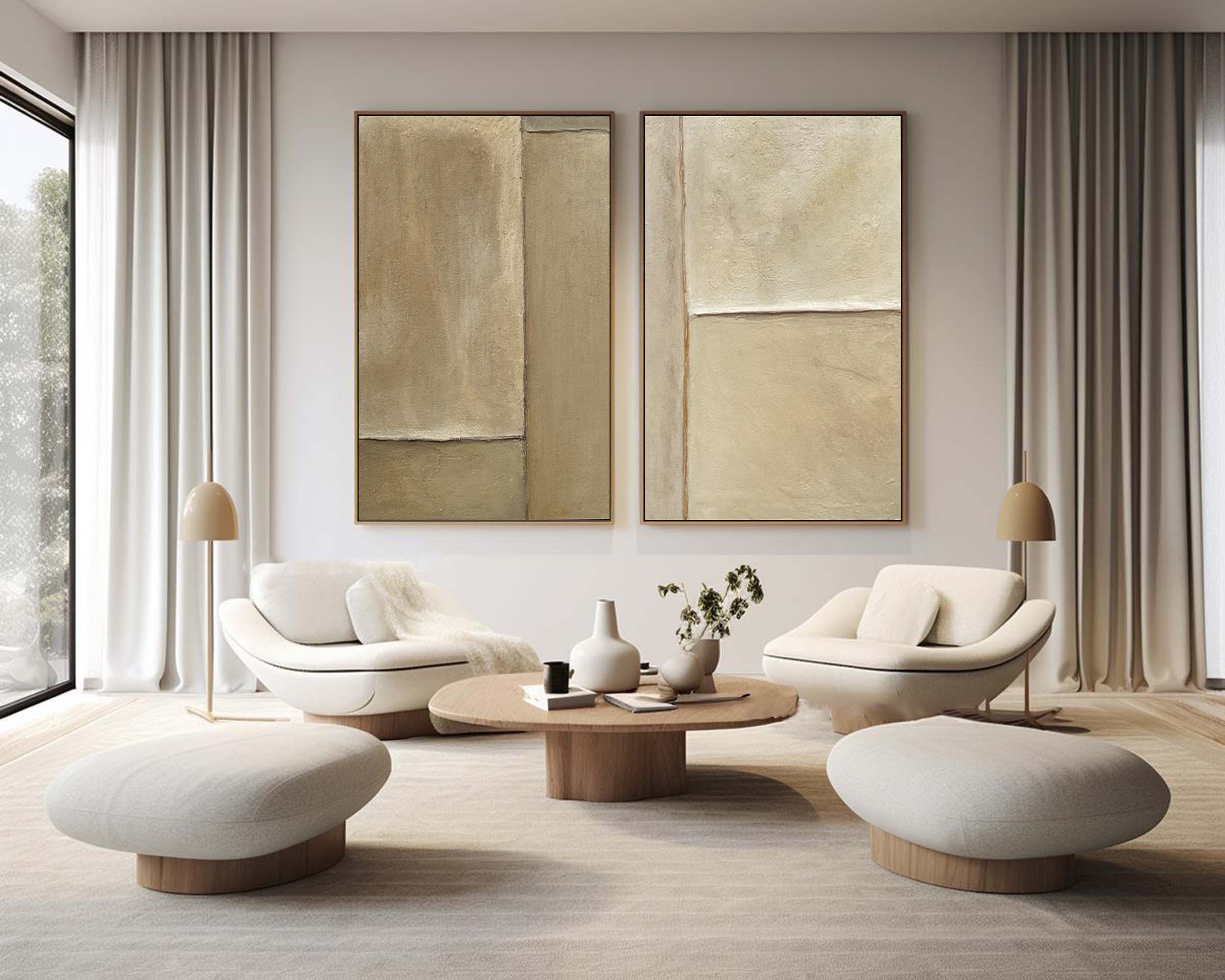 Beige & Brown Minimalist Painting Set Of 2 #BBS 017 - Image 5