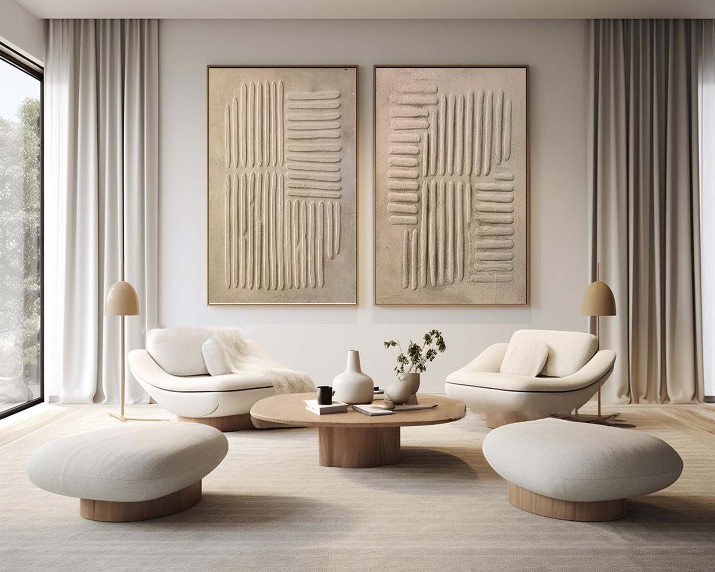 Beige & Brown Minimalist Painting Set Of 2 #BBS 022 - Image 6