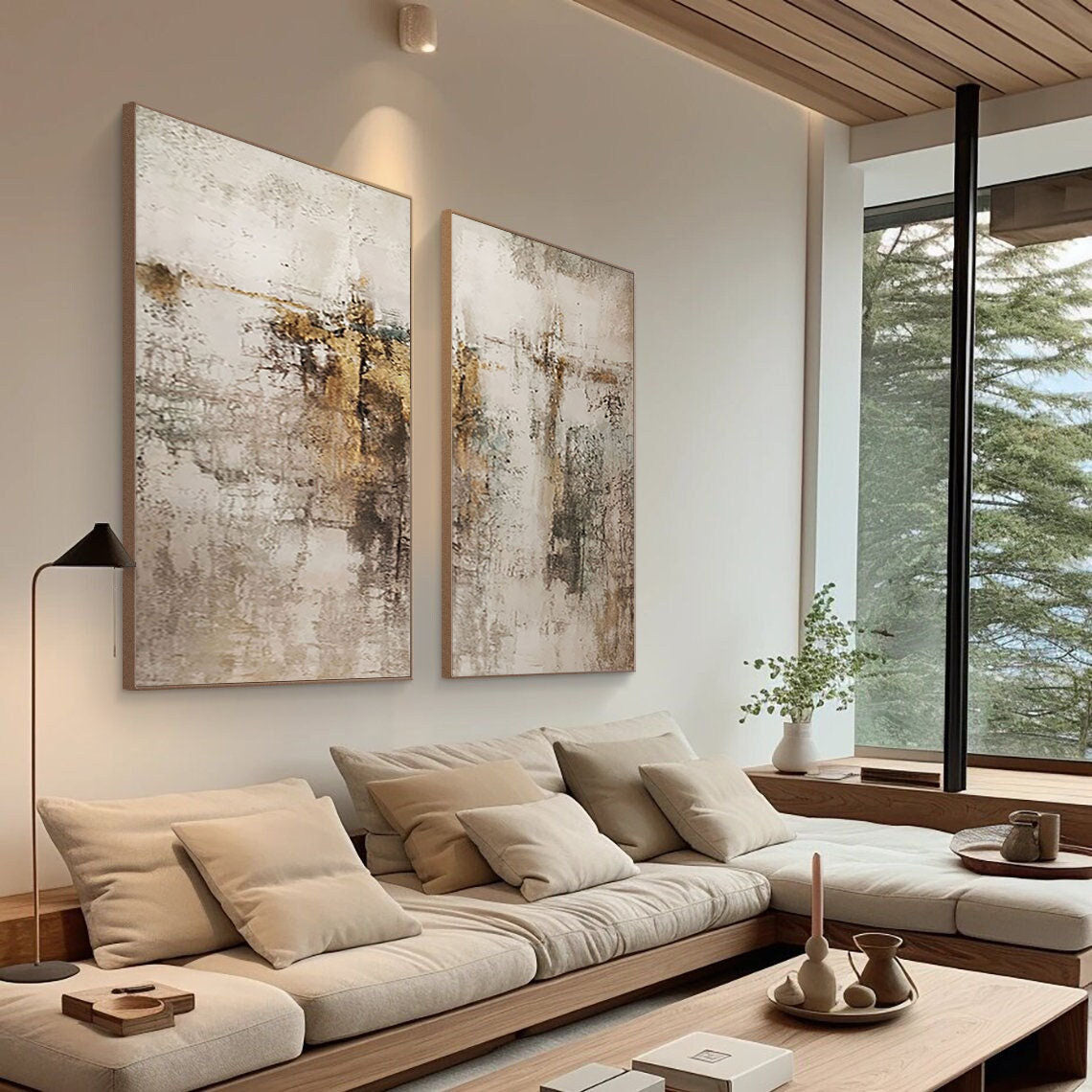 Beige & Brown Minimalist Painting Set Of 2 #BBS 013 - Image 8