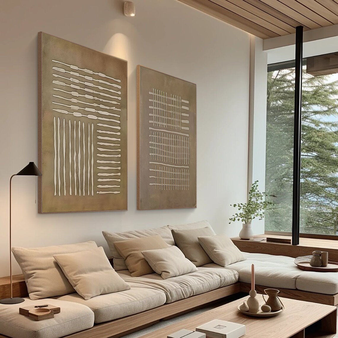 Beige & Brown Minimalist Painting Set Of 2 #BBS 009 - Image 7