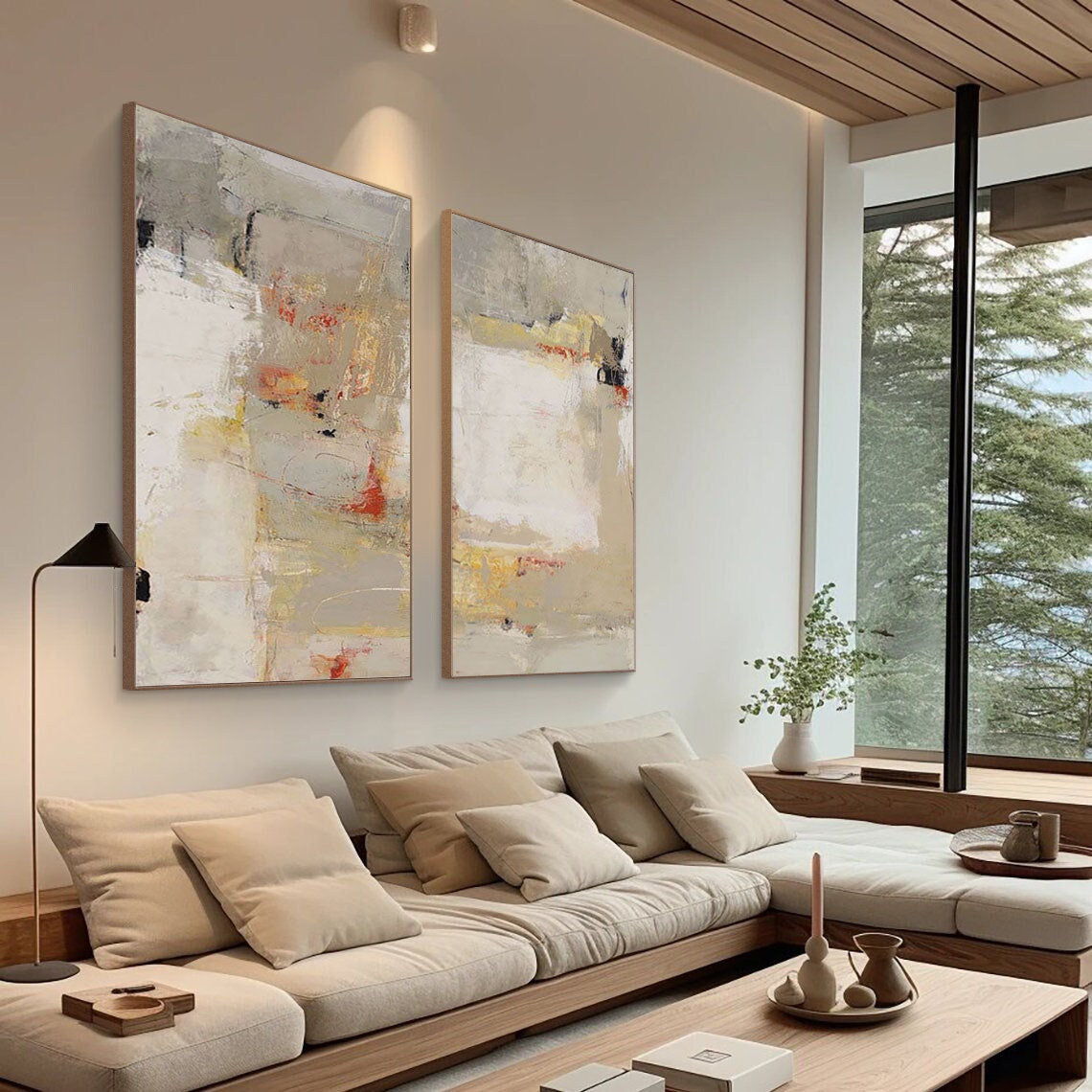 Beige & Brown Minimalist Painting Set Of 2 #BBS 014 - Image 3
