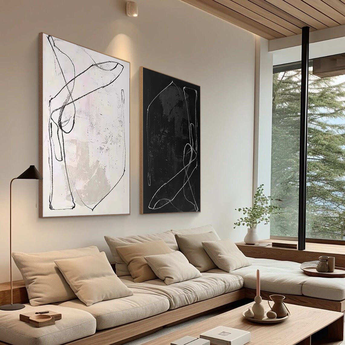Black & White Minimalist Painting Set Of 2 #BWS 006 - Image 2