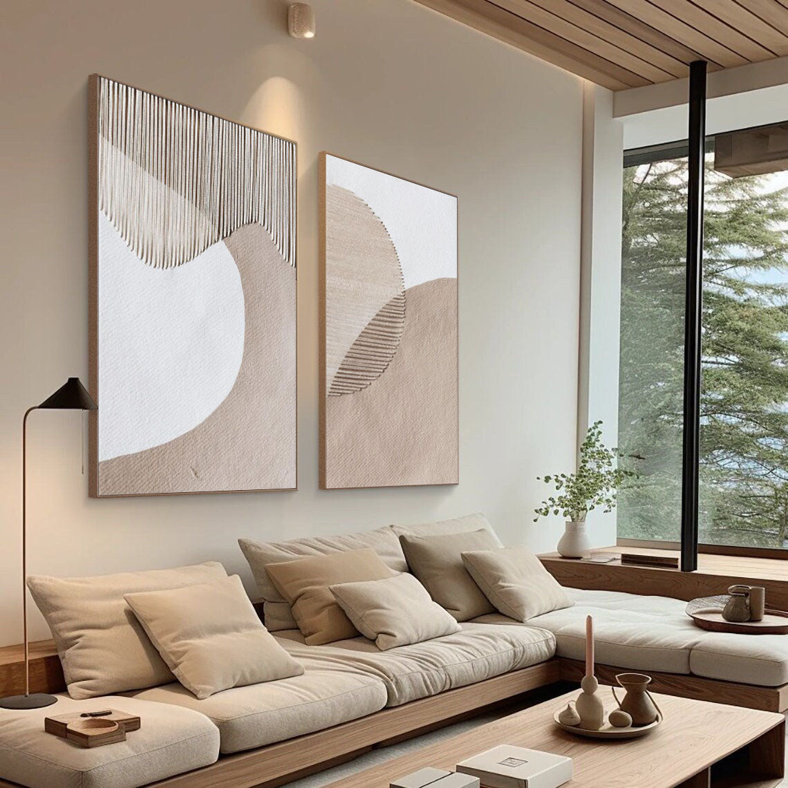 Beige & Brown Minimalist Painting Set Of 2 #BBS 012 - Image 2