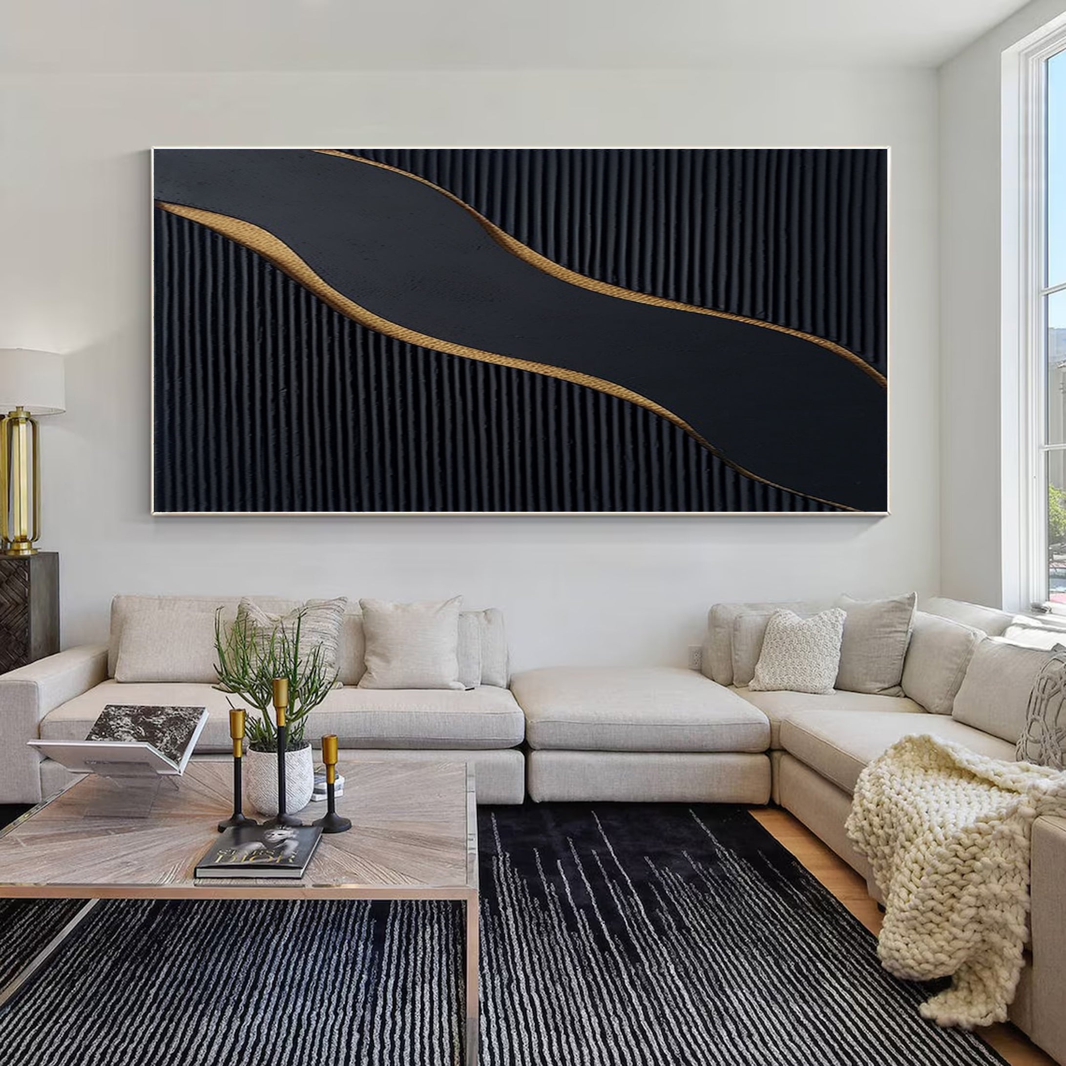 Luxury Black and Gold Abstract Painting on Canvas #BM 087 - Image 9