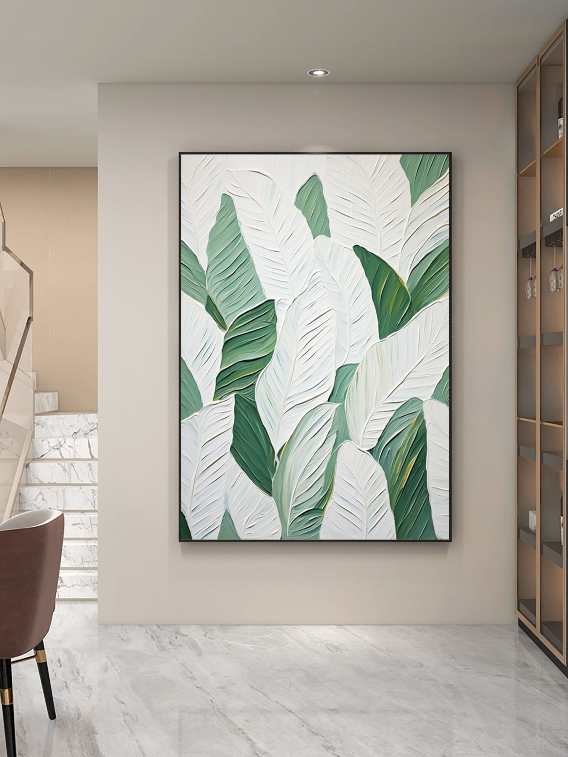 Leaf Symphony: Green and White Botanical Wall Art #BGM 050 - Image 4