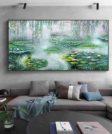 Tranquil Pond with Water Lilies, Impressionistic Wall Art #BGA 061