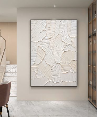 Serene White Leaf Texture Wall Decor #WM 039