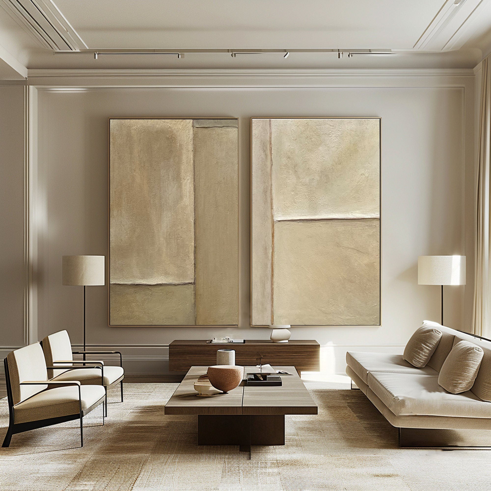 Beige & Brown Minimalist Painting Set Of 2 #BBS 017 - Image 7