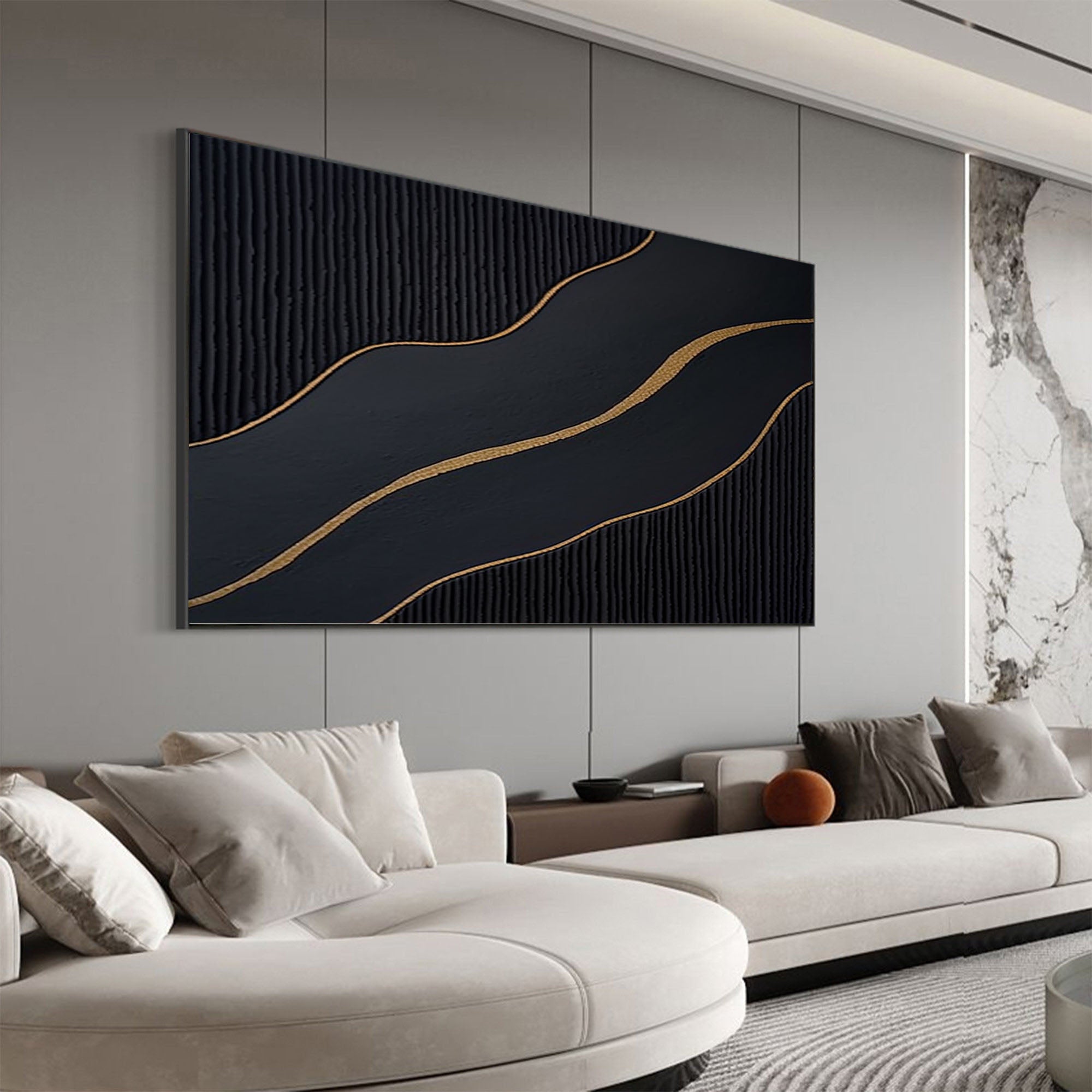 Luxury Black and Gold Abstract Painting on Canvas #BM 089 - Image 4