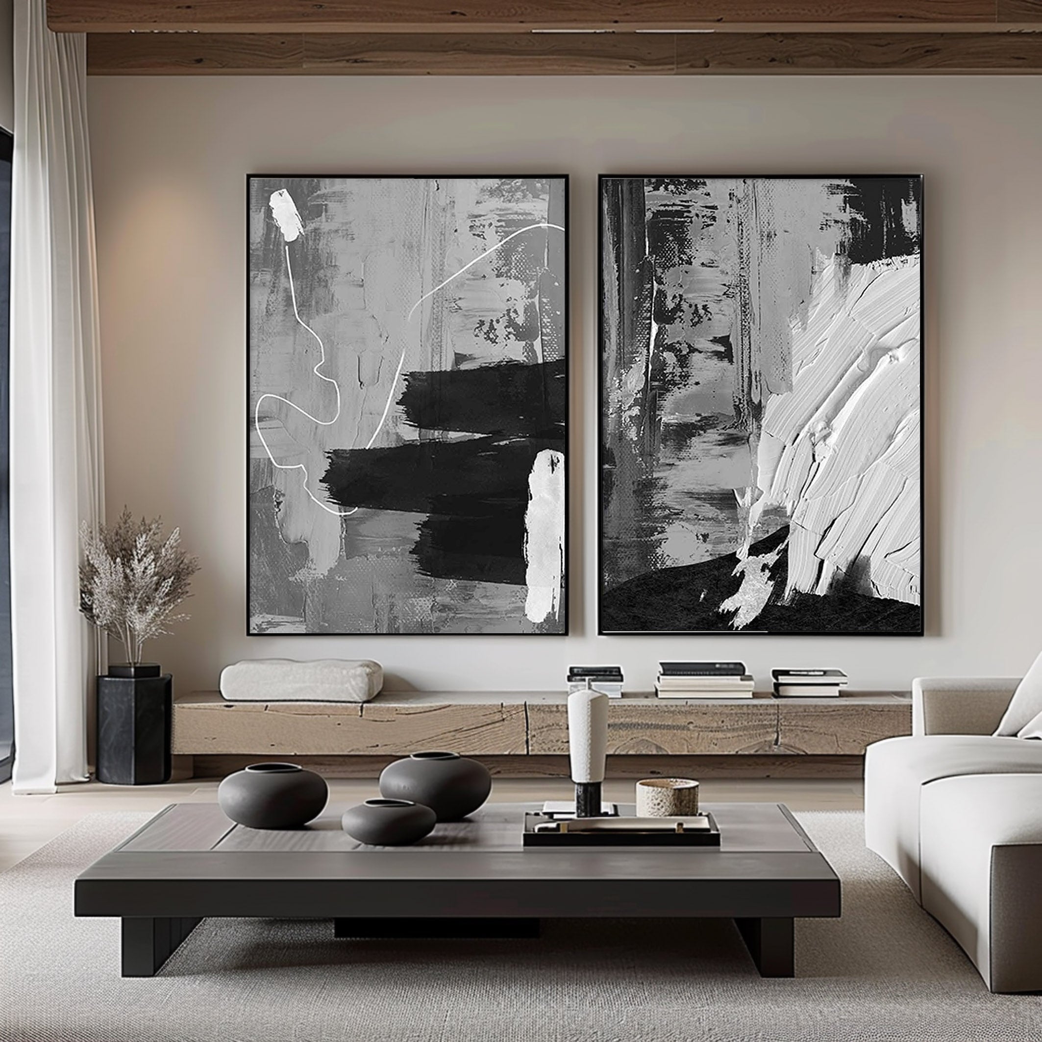 Black & White Minimalist Painting Set Of 2 #BWS 005 - Image 2