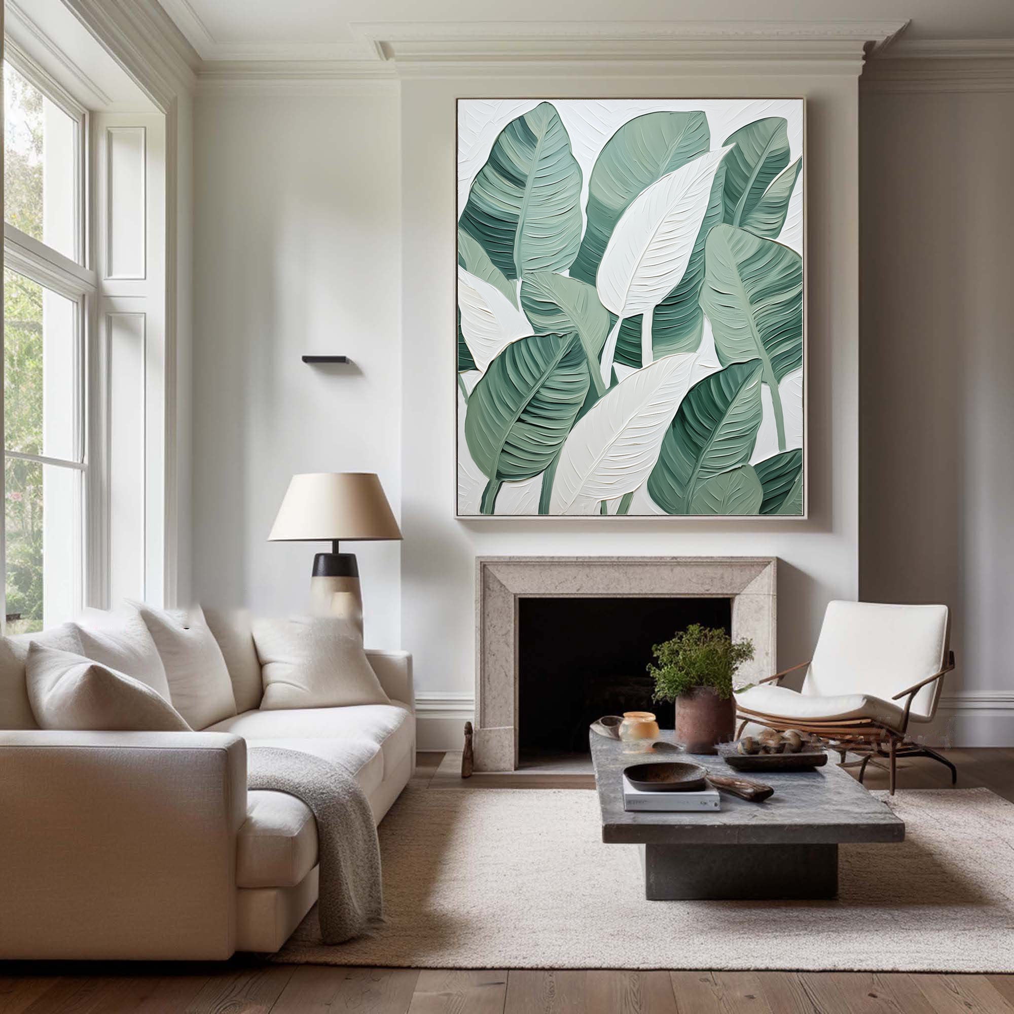 Leaf Symphony: Green and White Botanical Wall Art #BGM 049 - Image 5