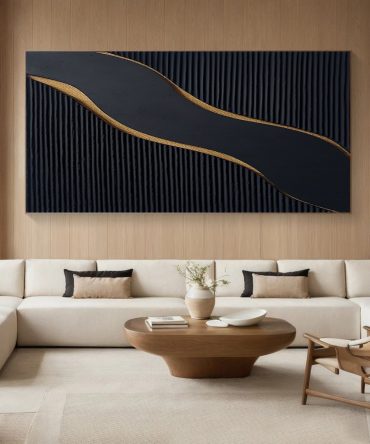 Luxury Black and Gold Abstract Painting on Canvas #BM 087