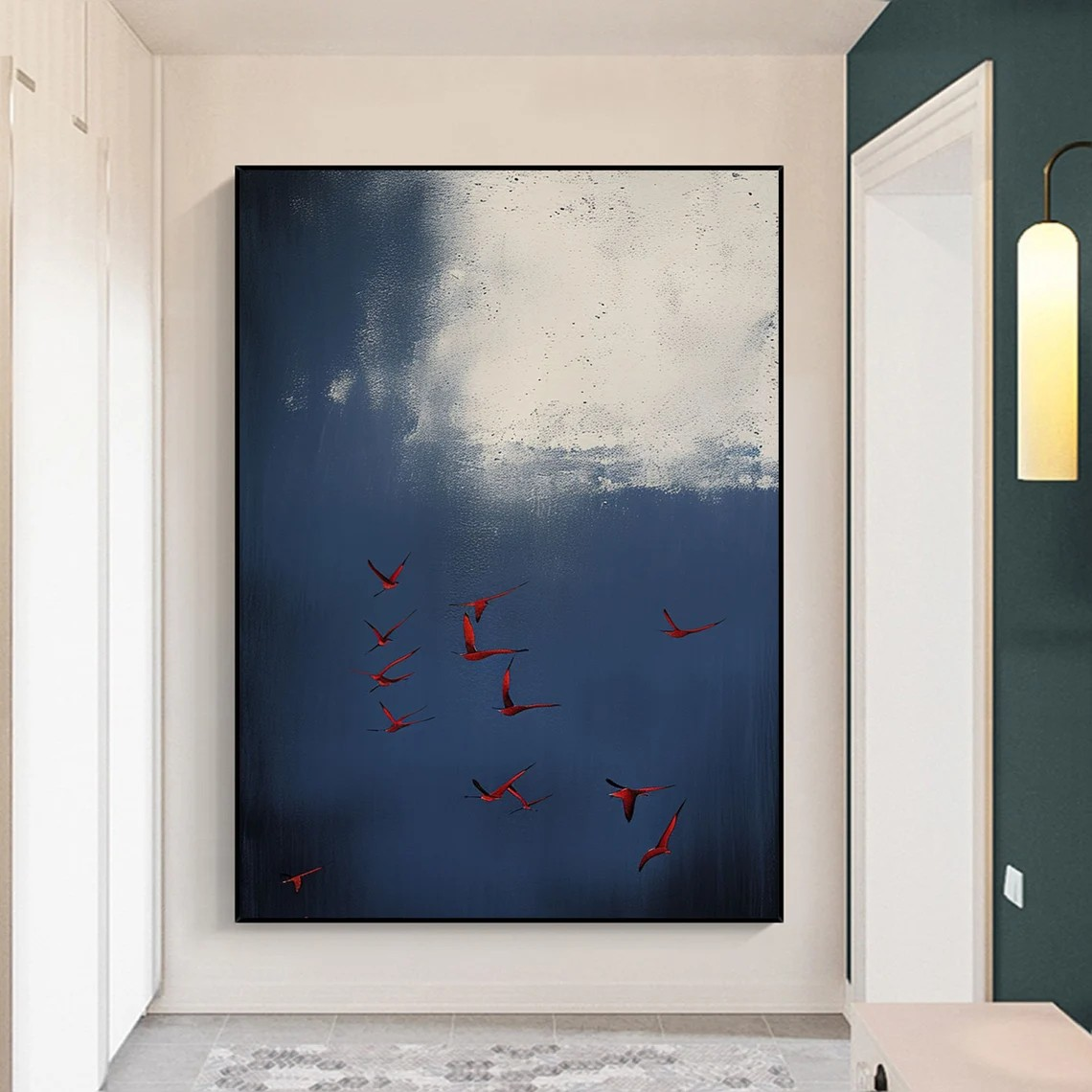 Surreal Dark Blue Sky With Red Birds, Unique Wall Decor #BGA 142 - Image 7