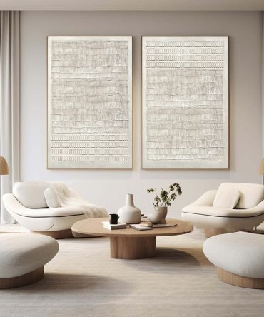 Abstract White Impasto Painting Duo Vertical Accent #WG 035