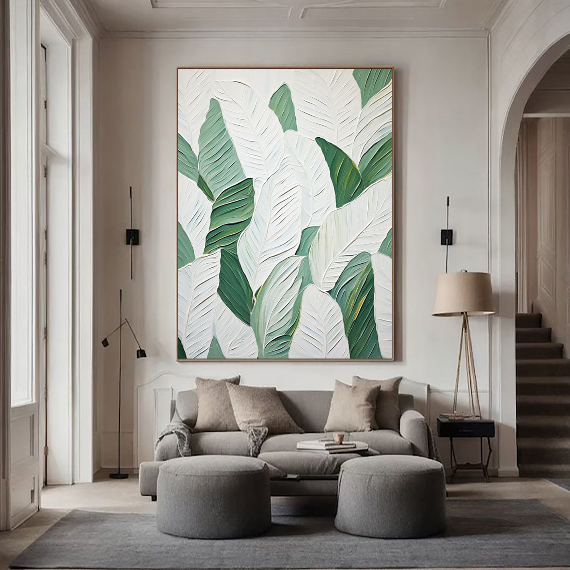 Leaf Symphony: Green and White Botanical Wall Art #BGM 050 - Image 6