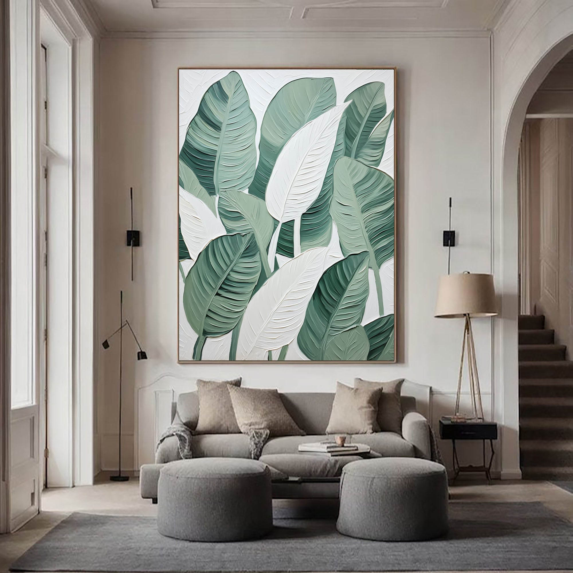 Leaf Symphony: Green and White Botanical Wall Art #BGM 049 - Image 6