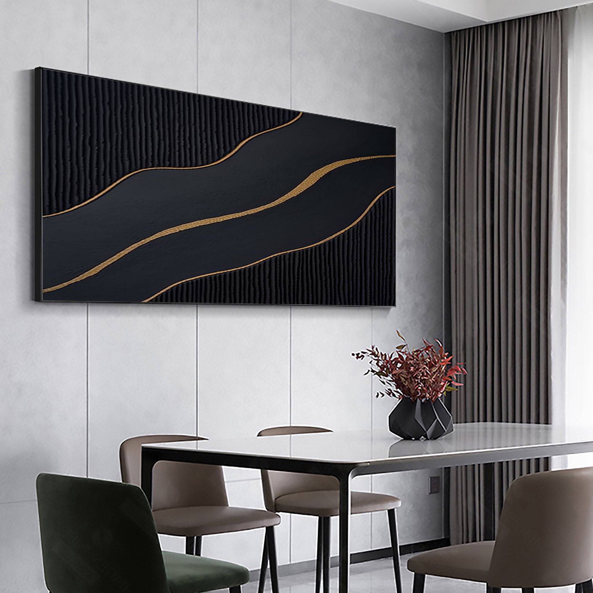 Luxury Black and Gold Abstract Painting on Canvas #BM 089 - Image 5