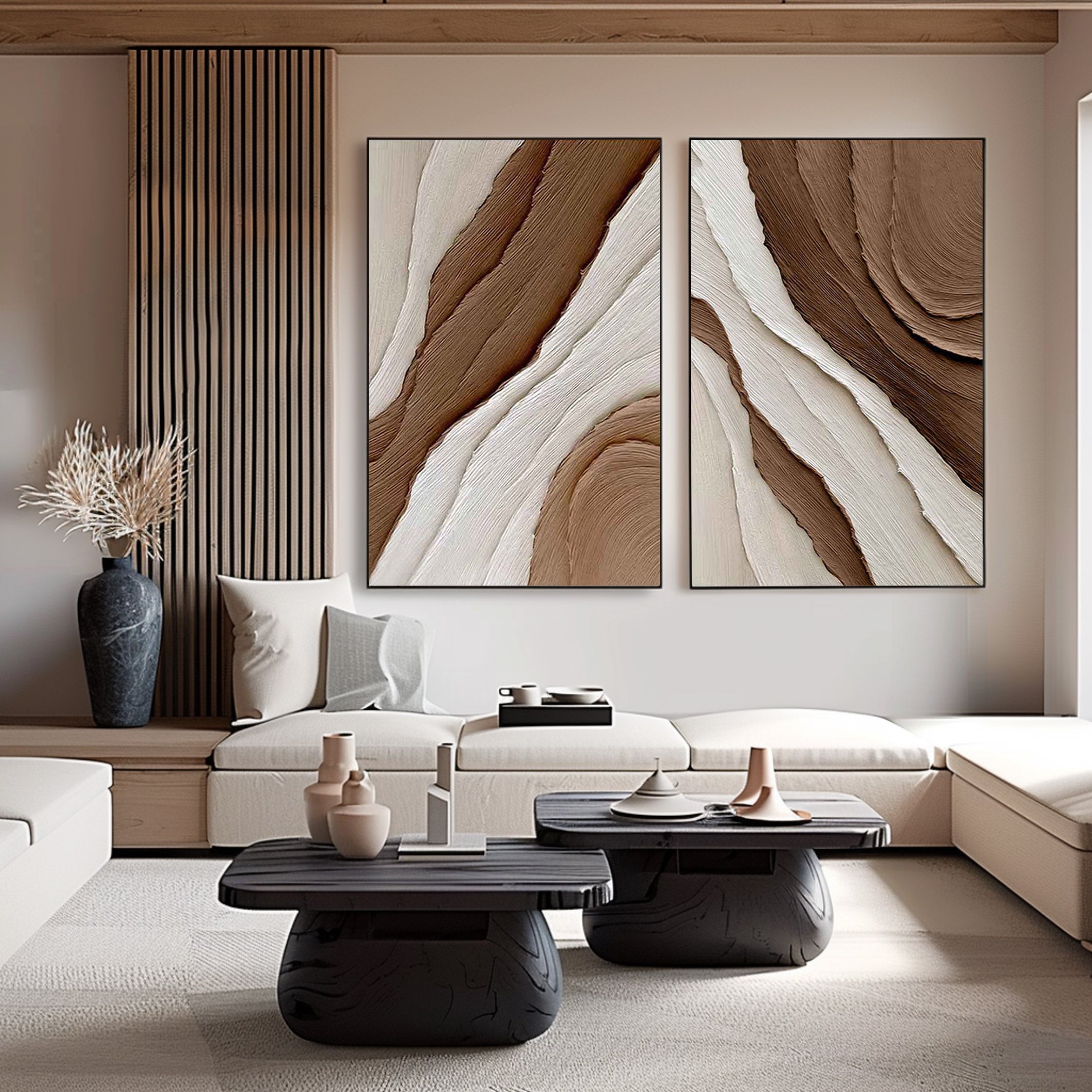Beige & Brown Minimalist Painting Set Of 2 #BBS 001 - Image 2