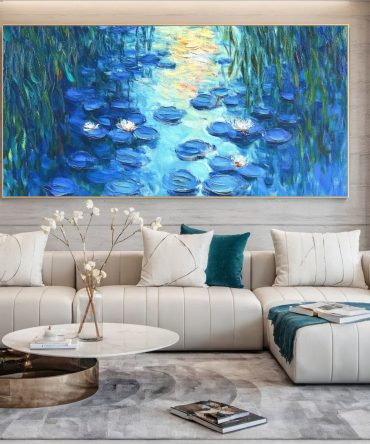 Water Lily Harmony in Blue and Green, Inspired by Monet #BGA 084