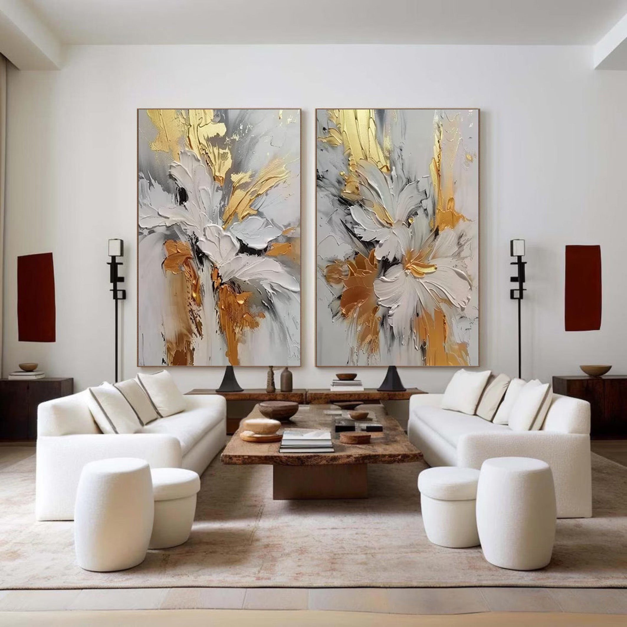 Gilded Bloom: Set of Two 3D Floral Art, Gold Accent Texture #BGA 214 - Image 6