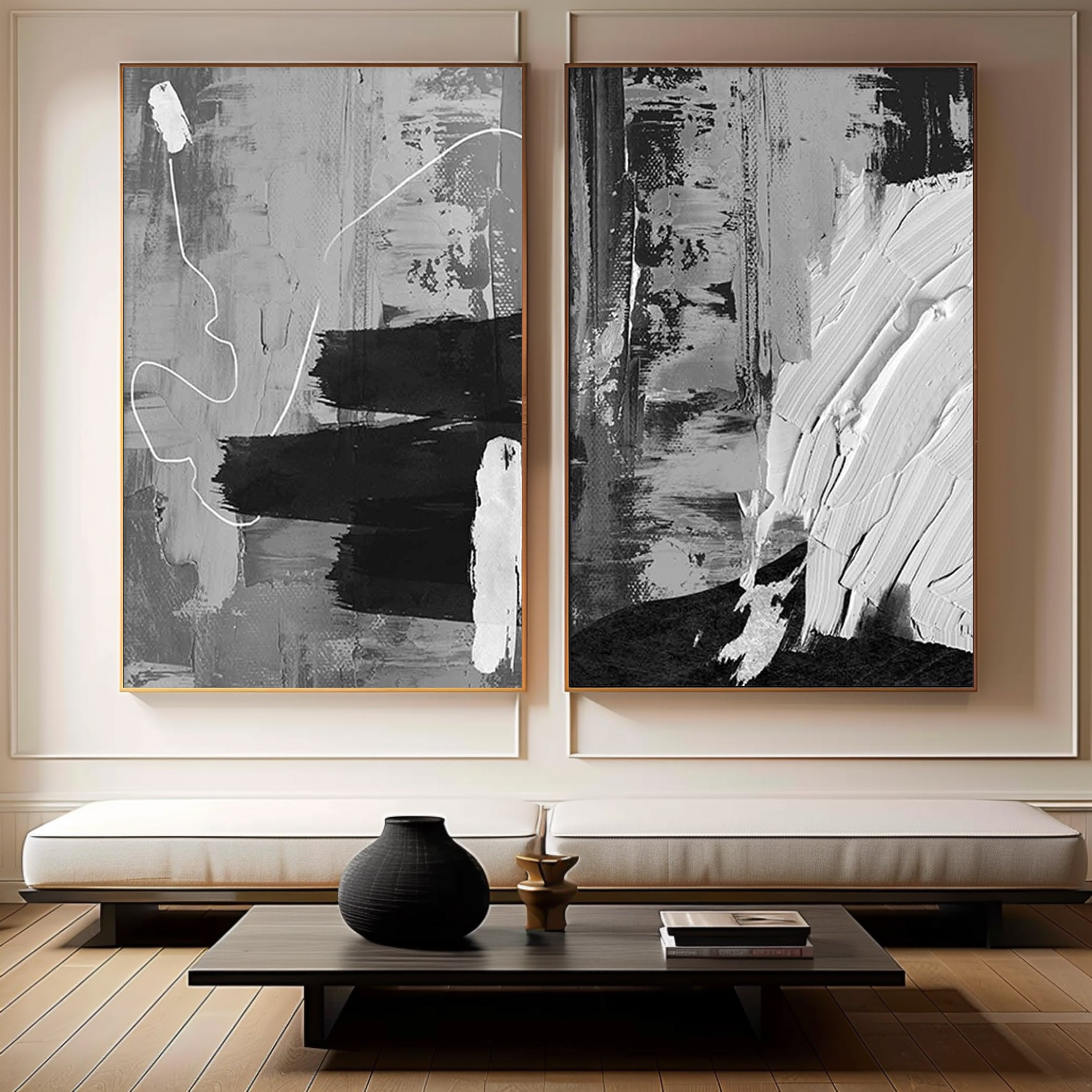 Black & White Minimalist Painting Set Of 2 #BWS 005 - Image 4