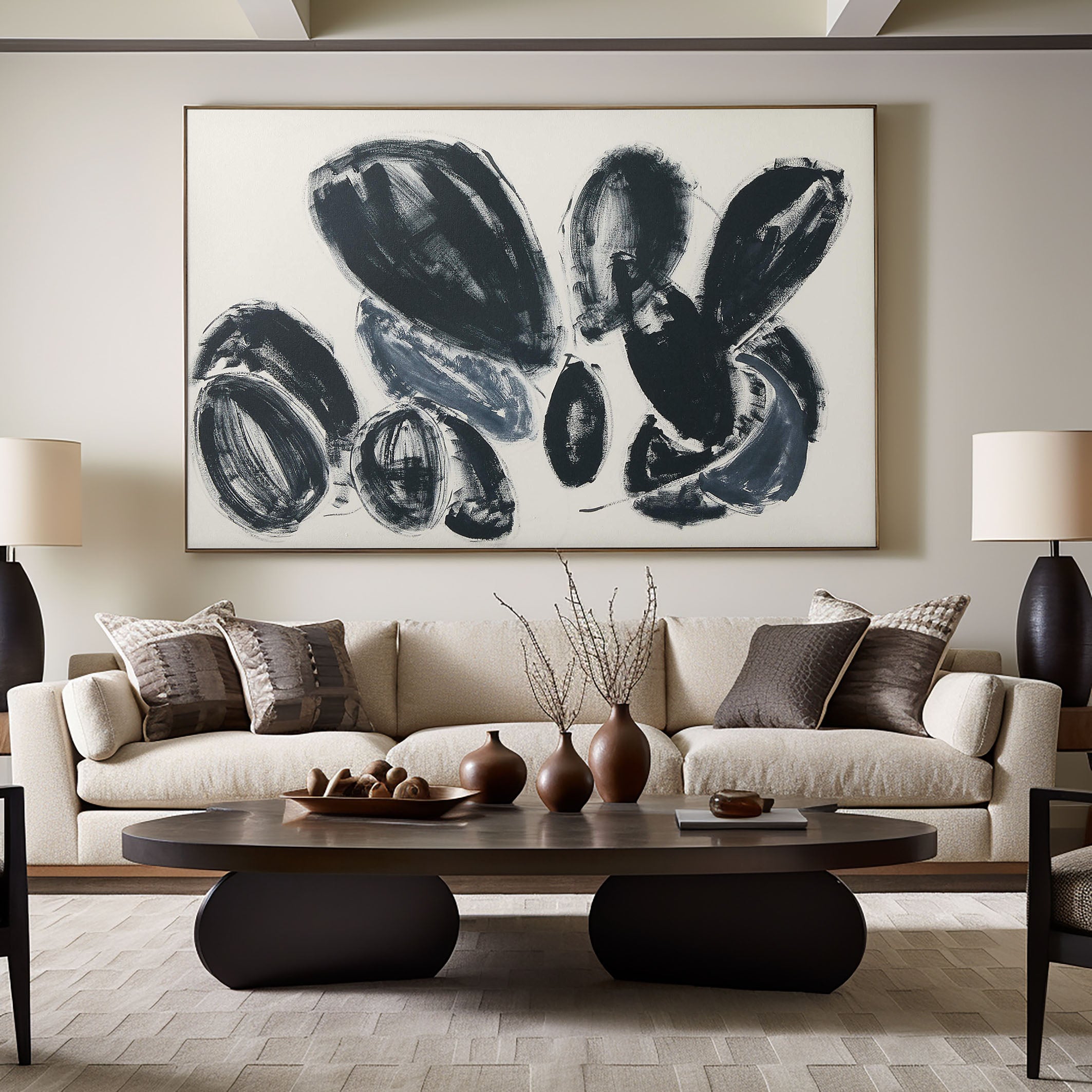 Large Black and Gray Rounded Shapes Abstract, Minimalist Art #BGA 110 - Image 2