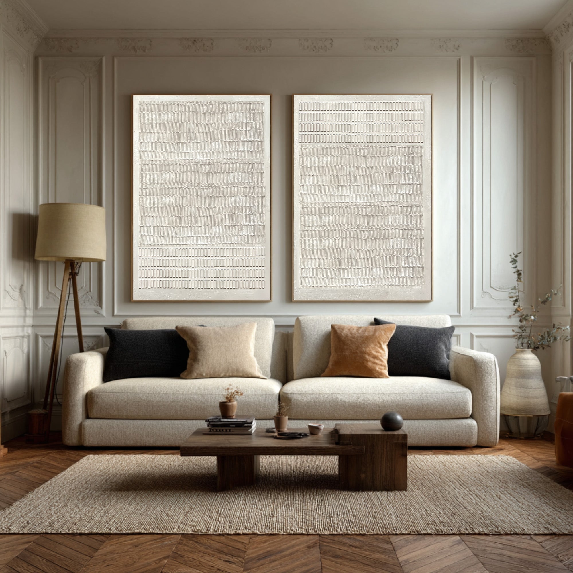 Abstract White Impasto Painting Duo Vertical Accent #WG 035 - Image 2